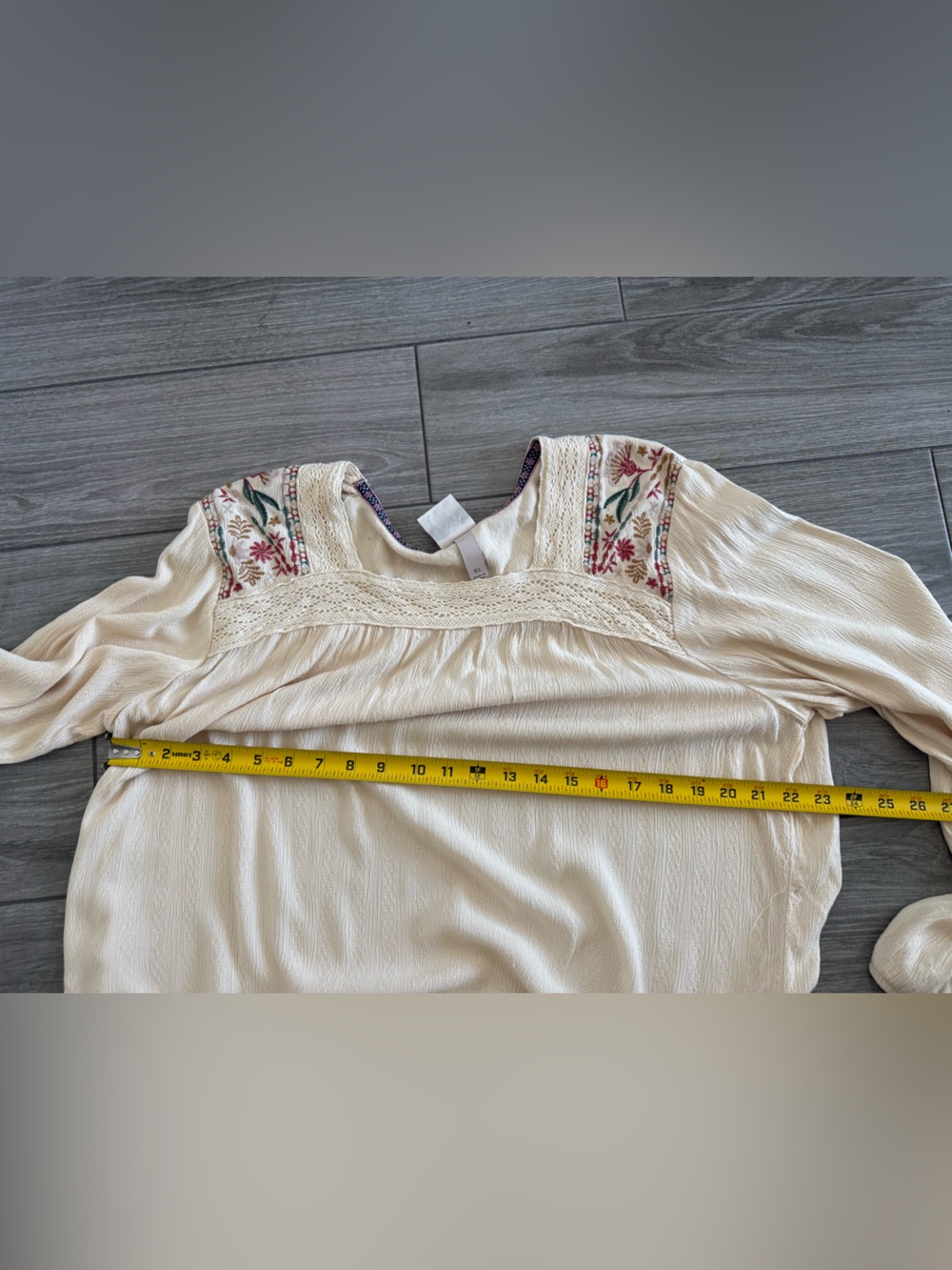 Knox Rose|Boho Cream floral Embroidered Long-Sleeve Peasant Blouse,crotchet••• - Picture 12 of 13